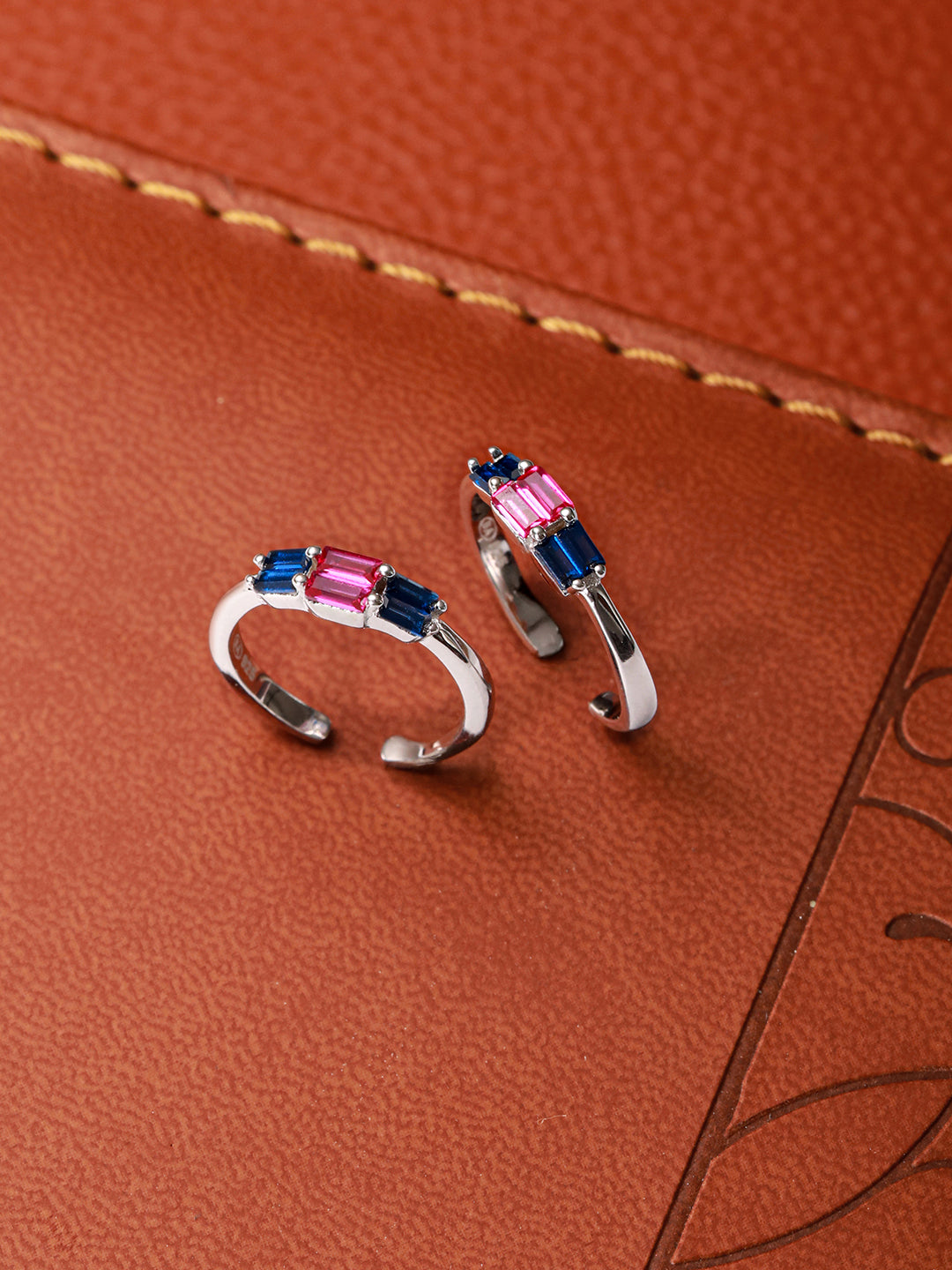 925 Sterling Silver CZ  Studded Colorful  Toe Rings